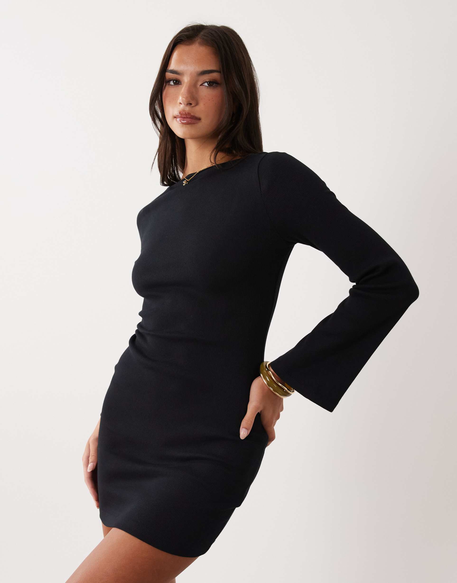 asos design cotton rib scoop back mini dress in black