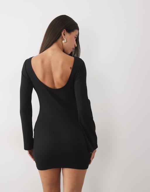 ASOS DESIGN cotton rib scoop back mini dress in black, 4 of 4