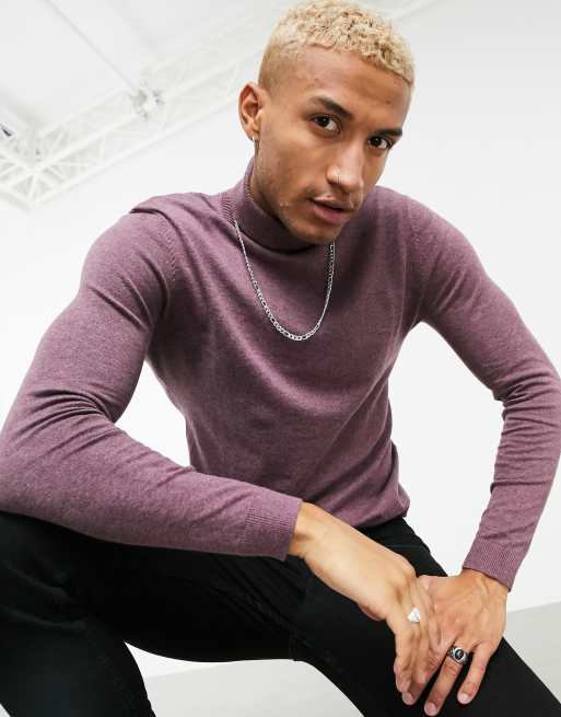 ASOS DESIGN  cotton roll neck jumper in mauve ASOS