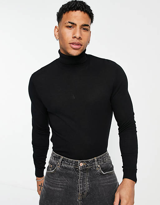 ASOS DESIGN cotton roll neck sweater in black