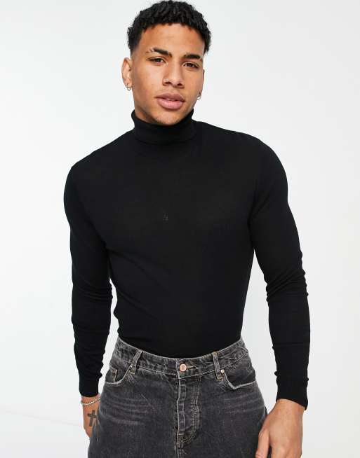 Pull col 2025 roule noir homme