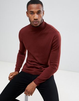 ASOS DESIGN cotton roll neck sweater in brown | ASOS