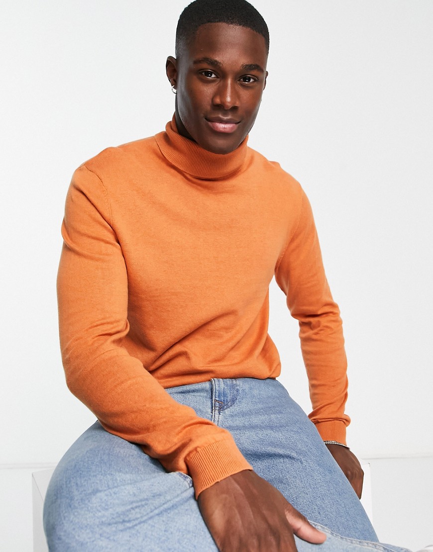ASOS DESIGN cotton roll neck sweater in rust-Red