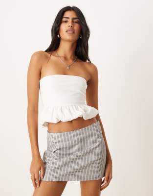 Asos Design Cotton Ruched Bandeau Top With Bubble Hem