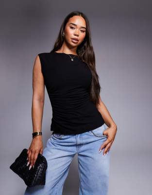 ASOS DESIGN cotton ruched tank top in black - view 1