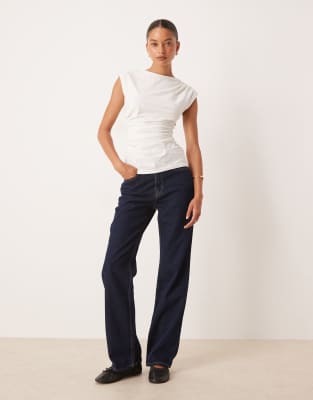 Asos Design Cotton Ruched Tank Top In White
