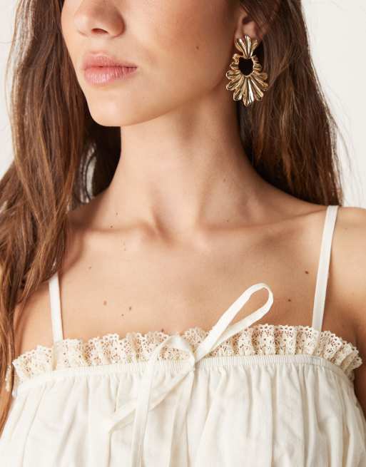 ASOS DESIGN cotton ruffle prairie crop top in ecru (part of a set), 4 of 4