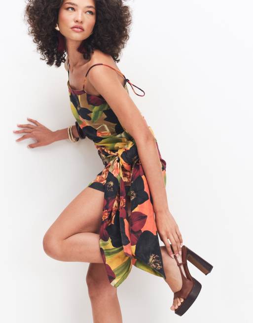 ASOS DESIGN cotton sarong wrap mini dress vintage floral print, 3 of 7