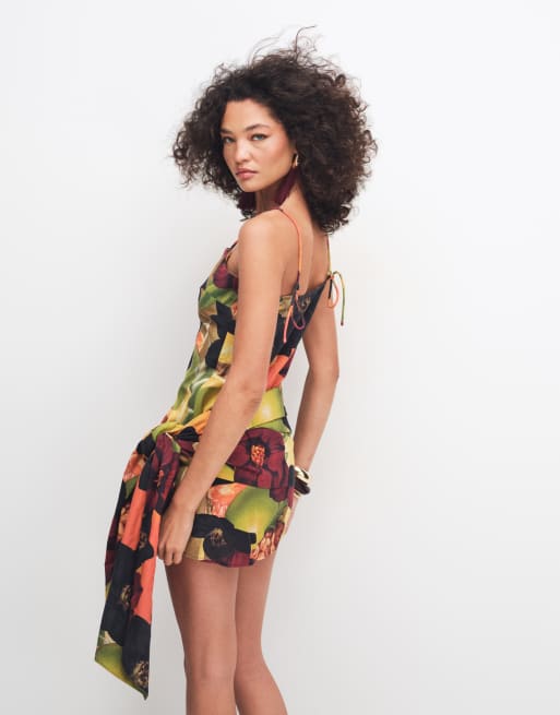 ASOS DESIGN cotton sarong wrap mini dress vintage floral print, 4 of 7