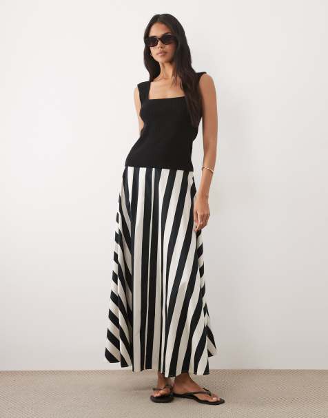 ASOS DESIGN cotton sateen volume circle skirt in stripe - view 1