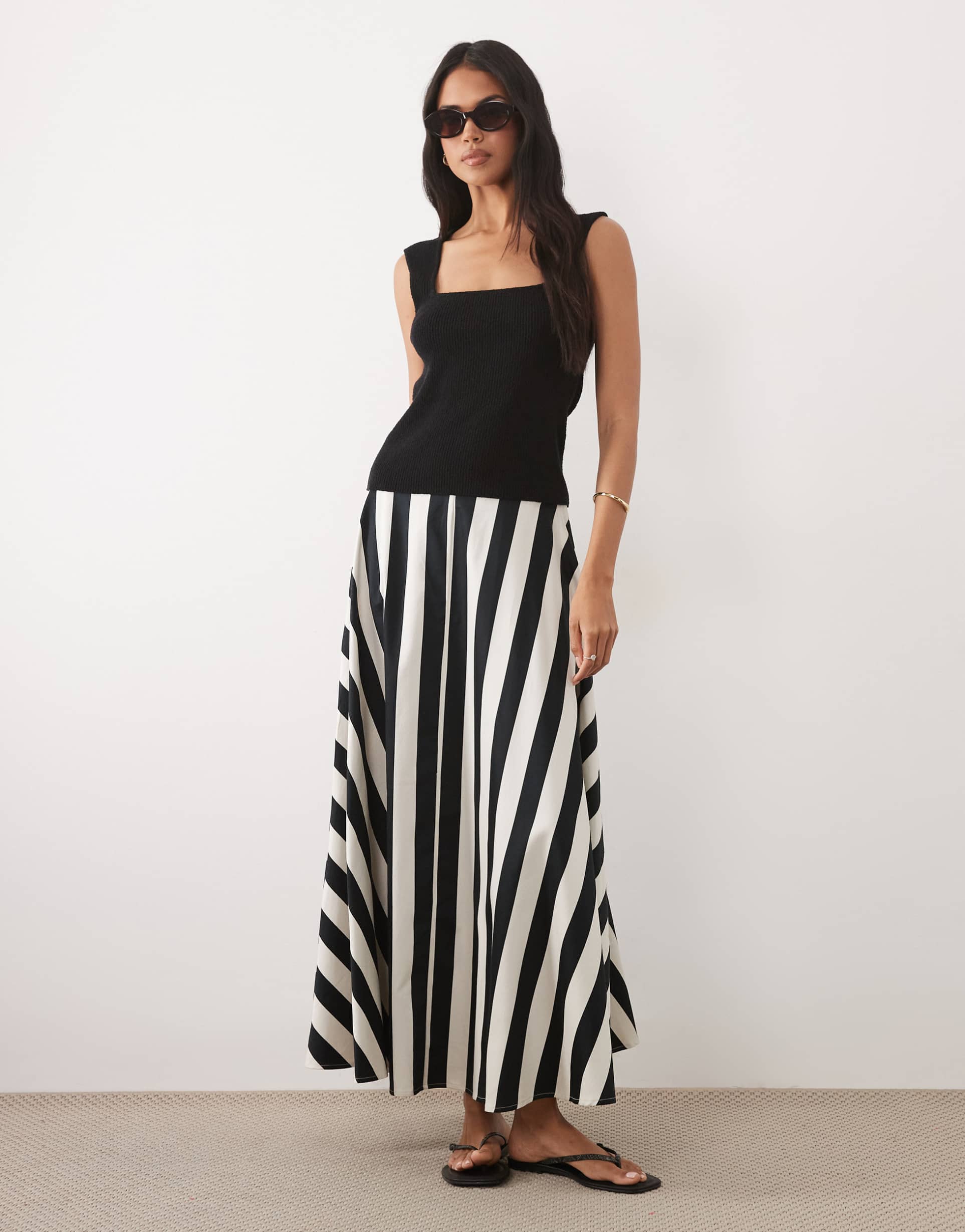 asos design cotton sateen volume circle skirt in striped print
