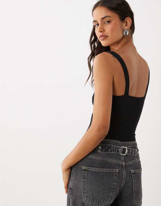 ASOS DESIGN cotton scoop body in black, 4 of 4