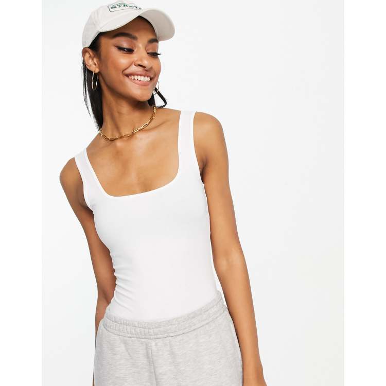 Charles Keasing Sui haar ASOS DESIGN cotton scoop neck tank top bodysuit in white - WHITE | ASOS