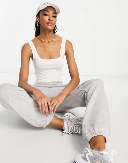 ASOS DESIGN cotton scoop neck tank top bodysuit in white - WHITE, 3 of 4