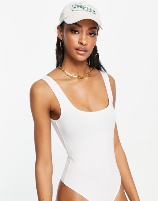 ASOS DESIGN cotton scoop neck tank top bodysuit in white - WHITE