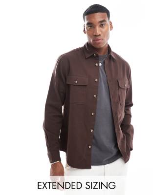 Asos Design Cotton Shacket In Dark Brown