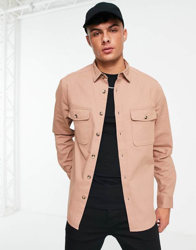 ASOS DESIGN cotton shacket in dusty pink