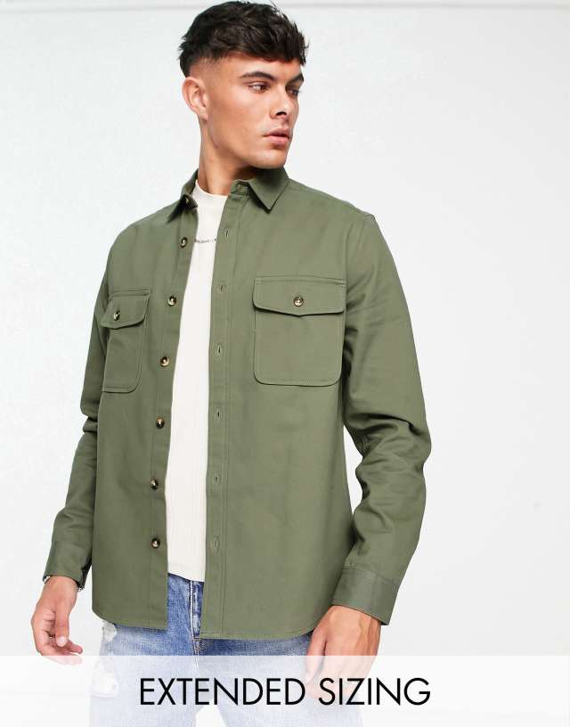 ASOS DESIGN cotton shacket in khaki