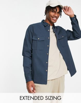 Asos Design Cotton Shacket In Navy In Navy