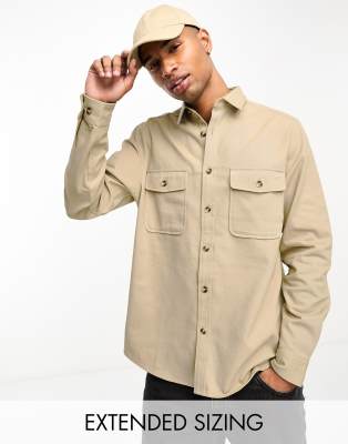 Asos Design Cotton Shacket In Stone-neutral