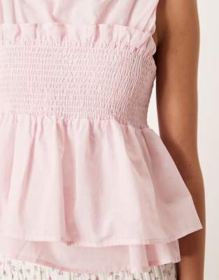 Asos Design Cotton Shirred Babydoll Top In Pink