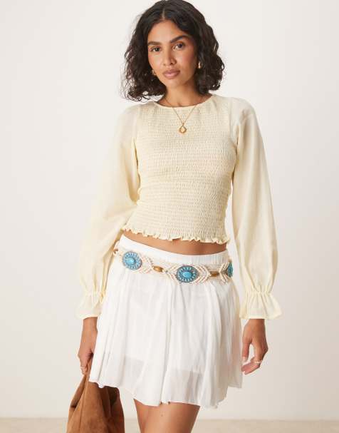 ASOS DESIGN cotton shirred blouse in buttermilk - view 1