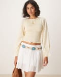 [ASOS DESIGN] ASOS DESIGN cotton shirred blouse in buttermilk-Yellow M Buttermilk