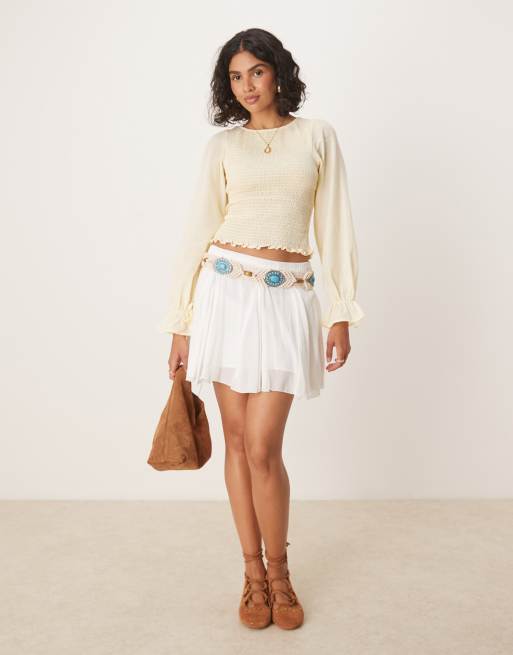 ASOS DESIGN cotton shirred blouse in buttermilk