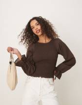 ASOS DESIGN shirred angel sleeve top in red gingham