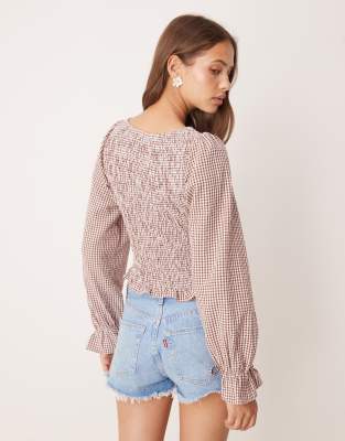 Asos Design Cotton Shirred Blouse In Pink