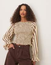 ASOS DESIGN shirred angel sleeve top in red gingham