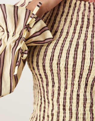 Asos Design Cotton Shirred Blouse In Multi