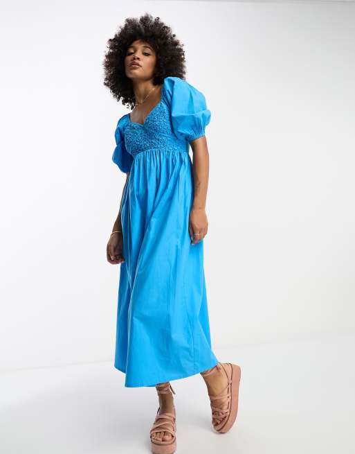 Blue cotton shop midi dress