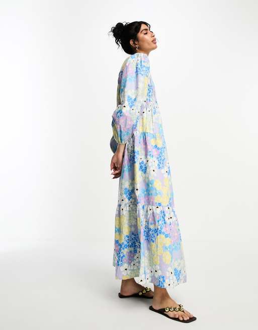 ASOS DESIGN high neck big sleeve jacquard maxi dress in floral print