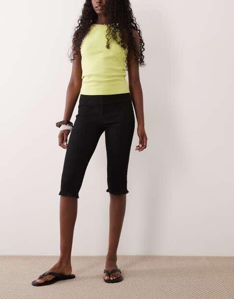 ASOS DESIGN cotton shirred ruffle hem capri in black - view 1