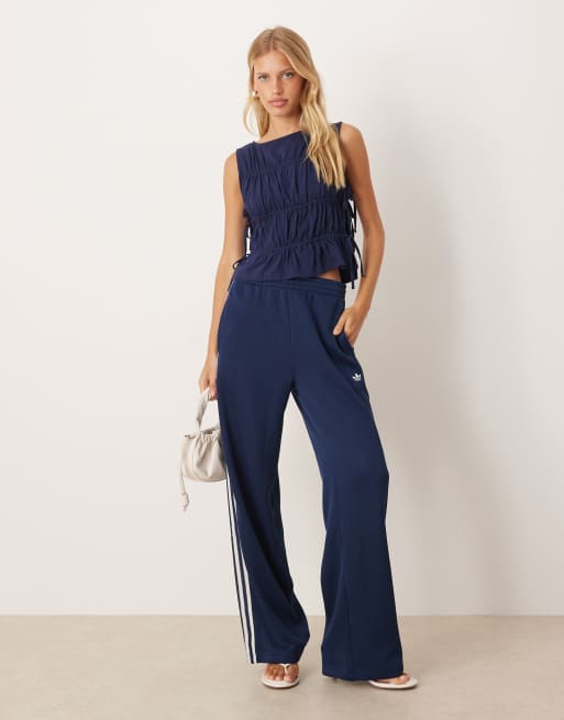 ASOS DESIGN cotton shirred tie detail top in navy, 2 of 4