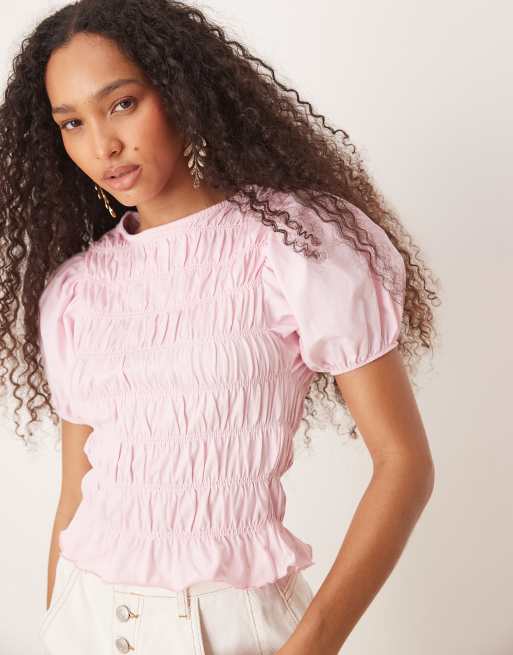 トップス SHIRRING PUFF TOPS PUFF SLEEVE SHIRRING CROP TOP – Riah Fashion
