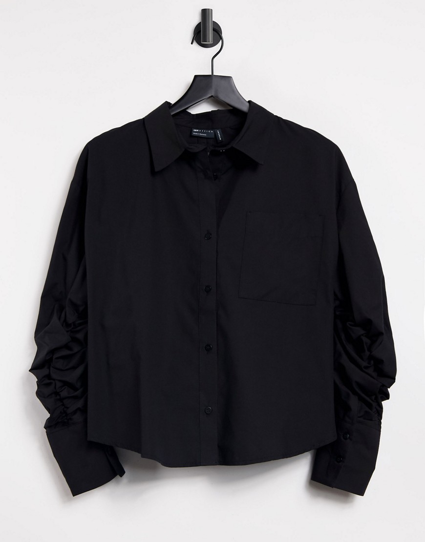 ASOS DESIGN cotton shirt with channel open back detail in black