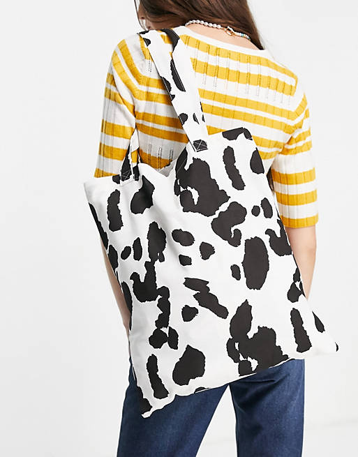 ASOS DESIGN cotton shopper bag  in cow print