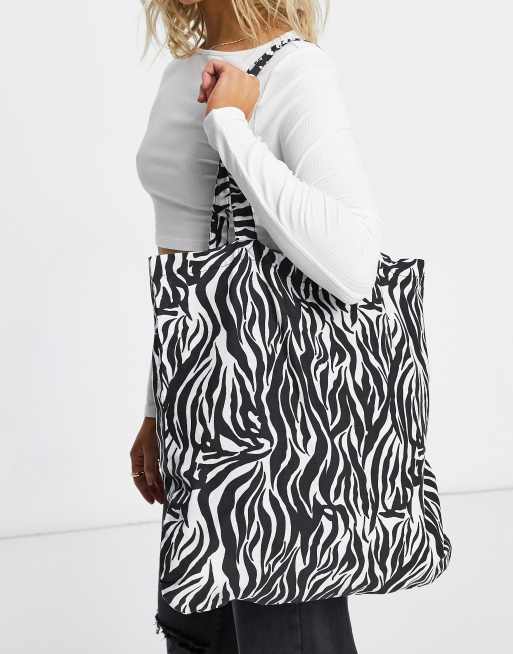 ASOS DESIGN cotton shopper bag in zebra print MULTI