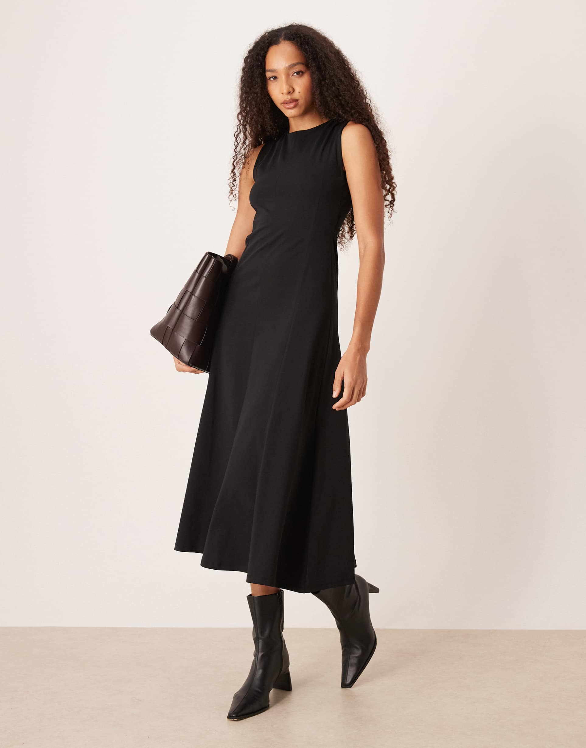 asos design cotton sleeveless midi dress in black