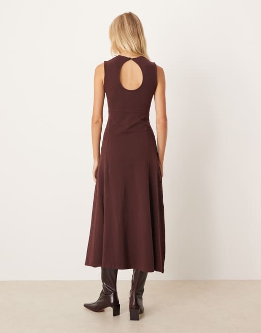 ASOS DESIGN cotton sleeveless midi dress in chocolate