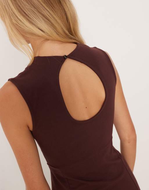 ASOS DESIGN cotton sleeveless midi dress in chocolate