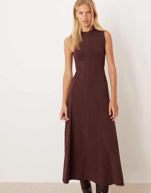 ASOS DESIGN cotton sleeveless midi dress in chocolate