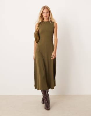 Asos Design Cotton Sleeveless Midi Dress In Green
