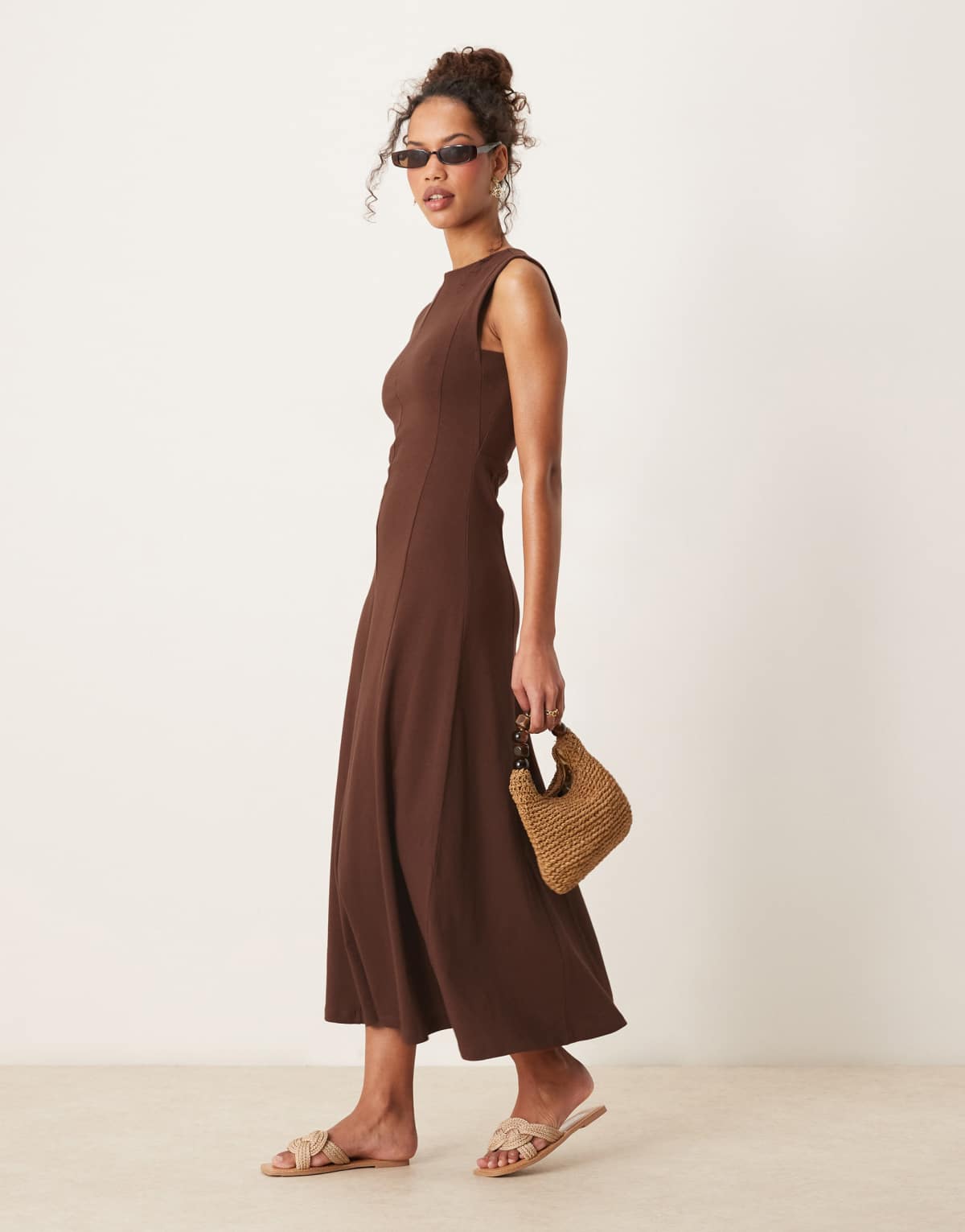 ASOS Design cotton sleeveless midi sundress in brown