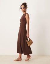 ASOS DESIGN slash neck button down vest maxi dress in blue