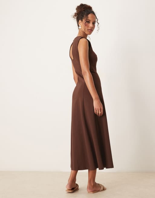 ASOS DESIGN cotton sleeveless midi sundress in brown