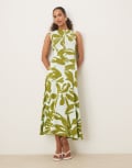 [ASOS DESIGN] ASOS DESIGN cotton sleeveless midi sundress in green oversized floral print-Multi 18 Green floral