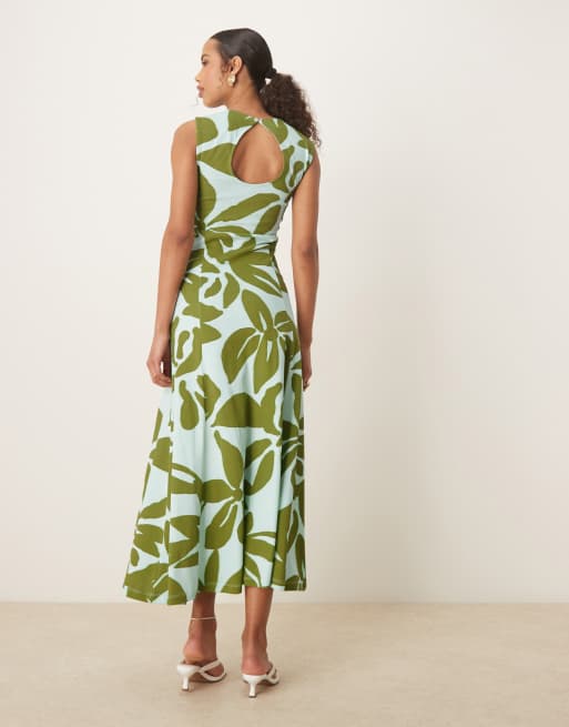 green emerald velvet dress Rent ASOS DESIGN High Neck Pleated Chevron Dobby Midi Dress With Puff  Sleeve In Forest Green